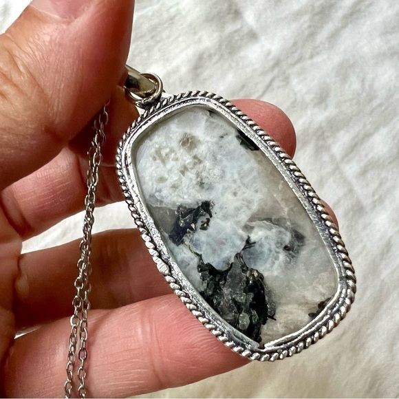 925 SUNSET Flash! Layered Labradorite on Moonstone w/ Black Tourmaline! necklace - Picture 8 of 10